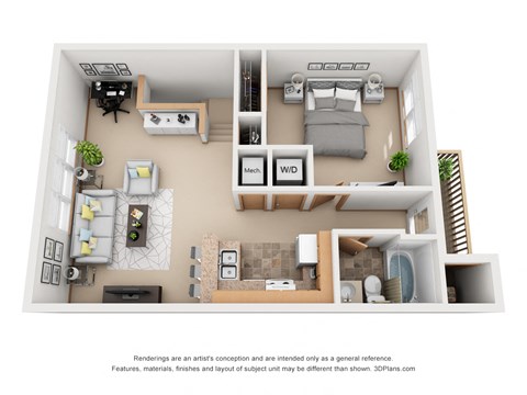 Floor plan for 1 bed, 1 bath, 720 sqft